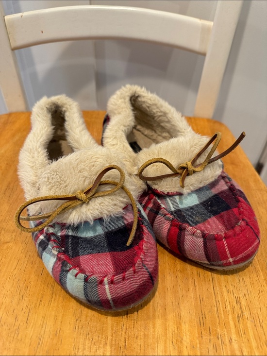Talbots Shoes - Talbots Red Plaid Faux-Fur Lined Moccasin Slippers